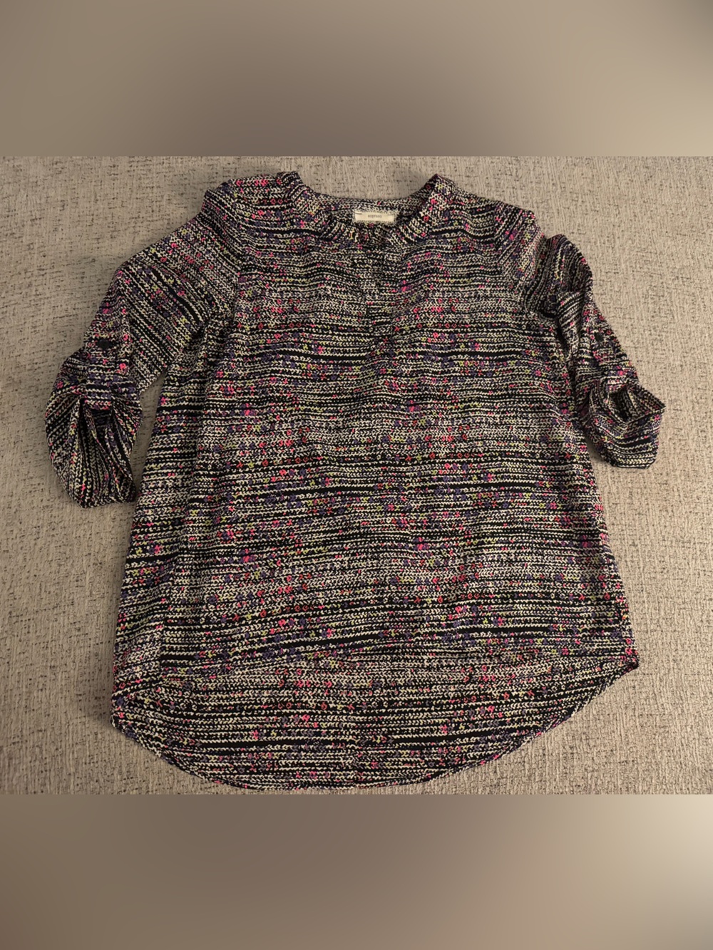 Soprano Black Knit Speckled Top with Pink and Yellow Accents